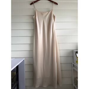 Y2K Champagne Beige Chiffon Slip Dress Minimalist Floaty Neutral Helene Blake